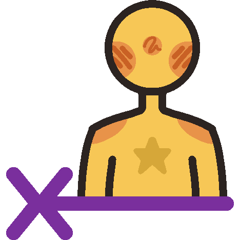 A nondescript yellow person with a star on their chest is positioned above a purple line with an X on the left end.